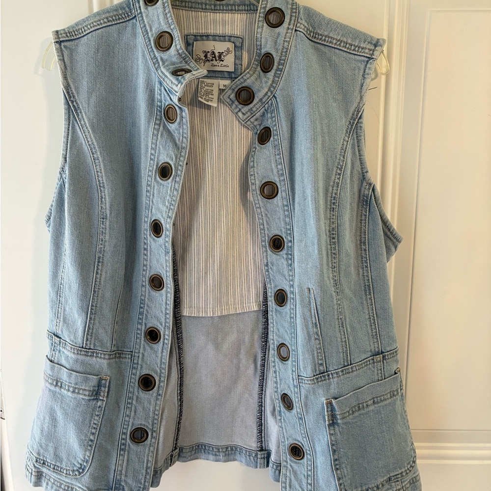 Live a Little Light Blue Denim Vest with Snap Button Front